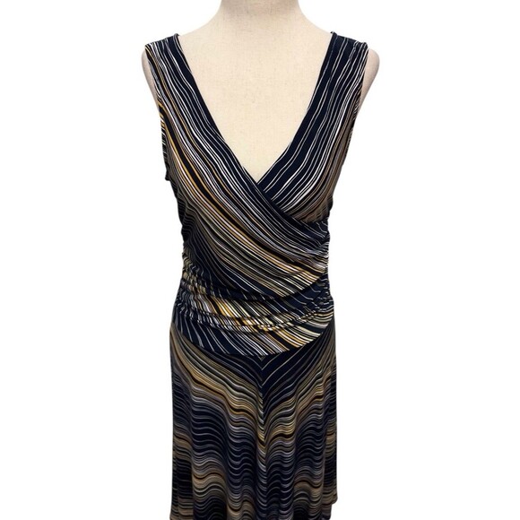 BCBGMaxazria Dress Womens Medium Blue Ruched Wrap Midi Stretch - Picture 5 of 9